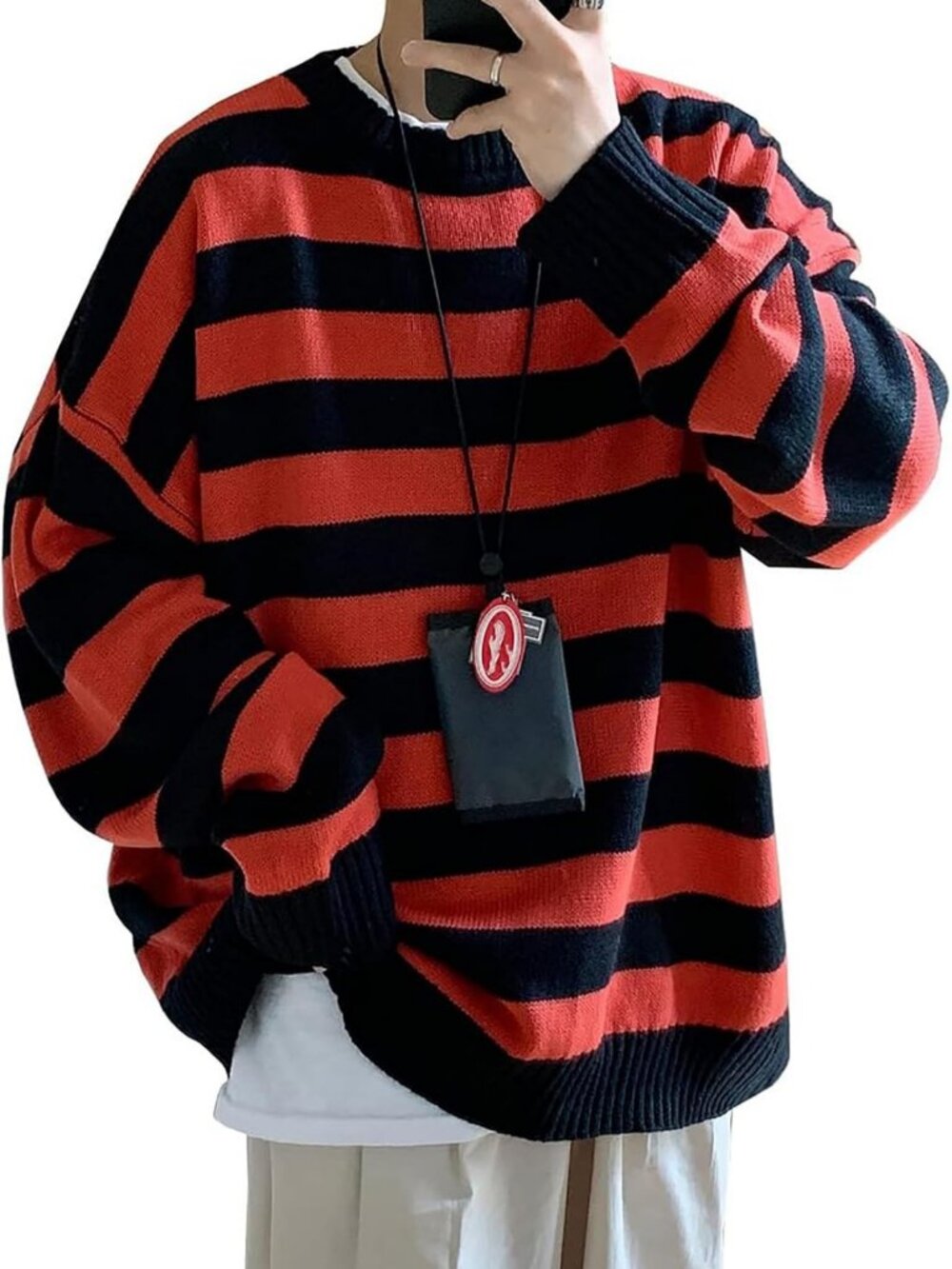 Casual Oversized Striped Knit Pullover Sweater for Men - Autumn Winter Fashion